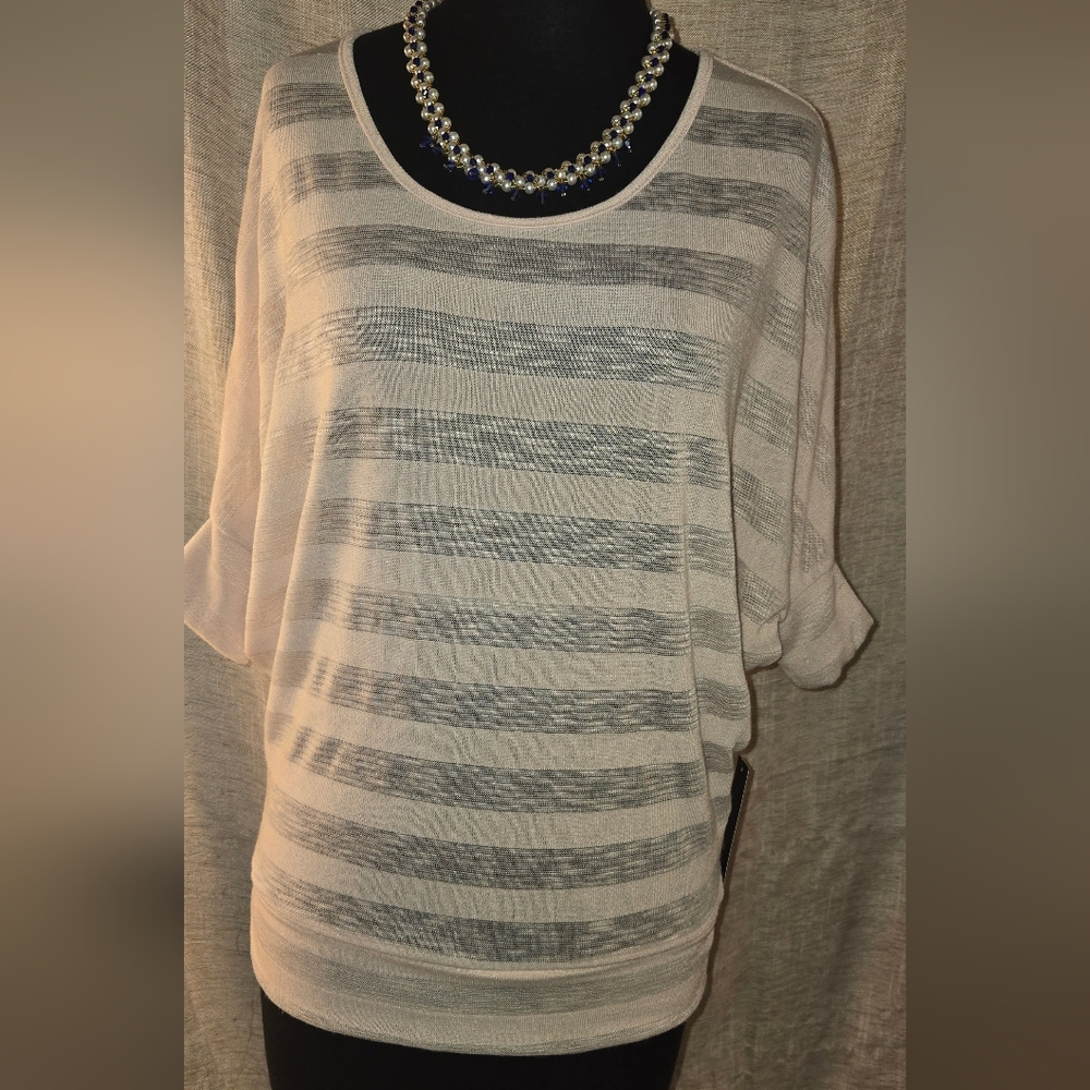 White stripe with Flutter Sleeves and 3/4 Sleeve Length